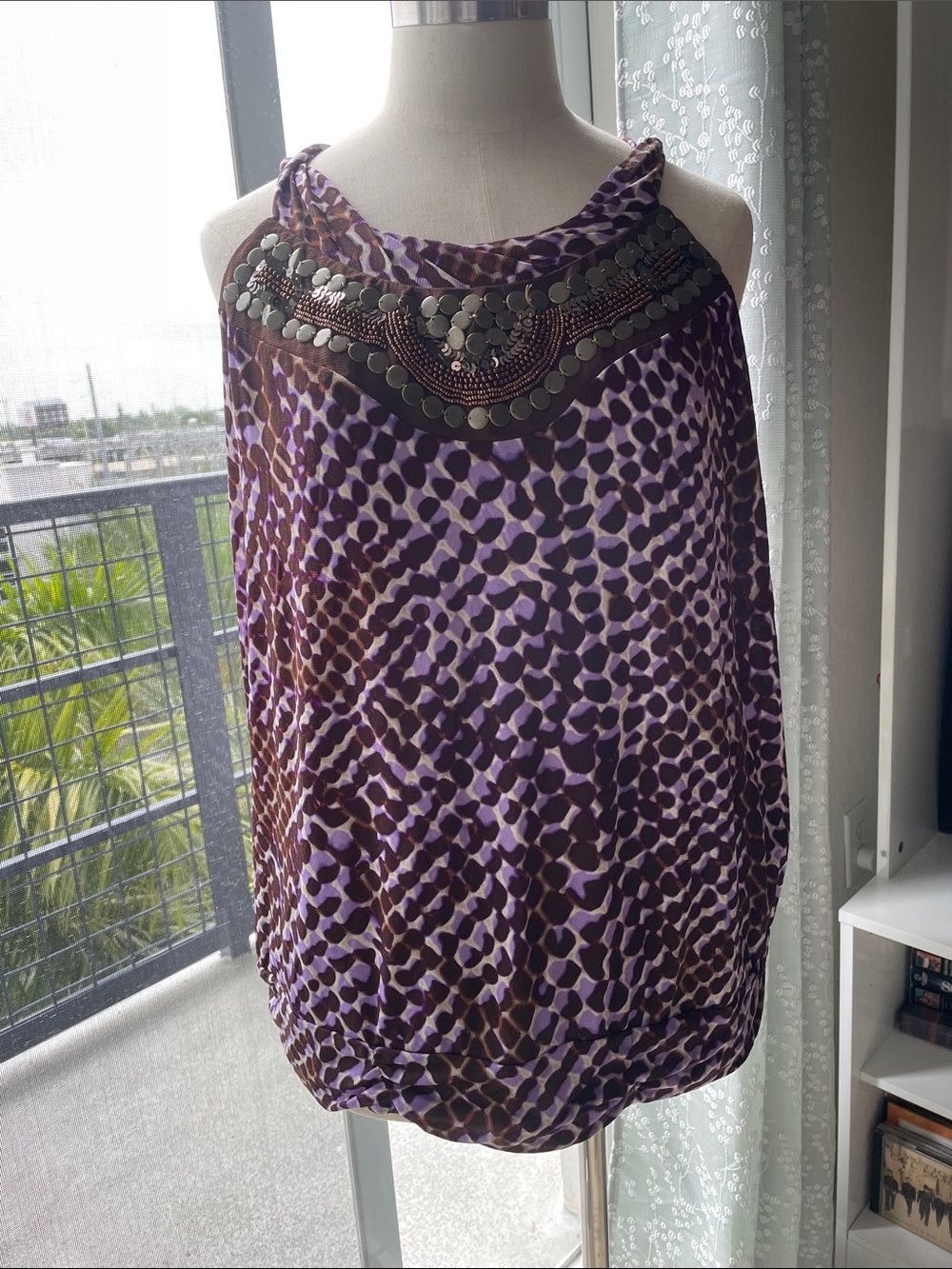 Worthington Purple and Brown Beaded Halter Camisole